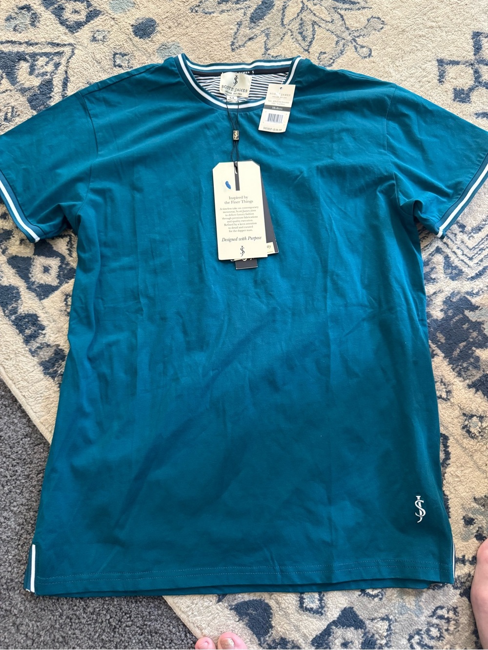 Scott James Teal Short-Sleeve Crewneck Tee with Contrast Stripe
